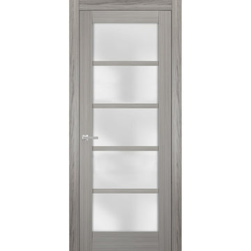 Solid French Door | Quadro 4002 Grey Ash with Frosted Glass | Single Regular Panel Frame Trims Handle | Bathroom Bedroom Sturdy Doors
