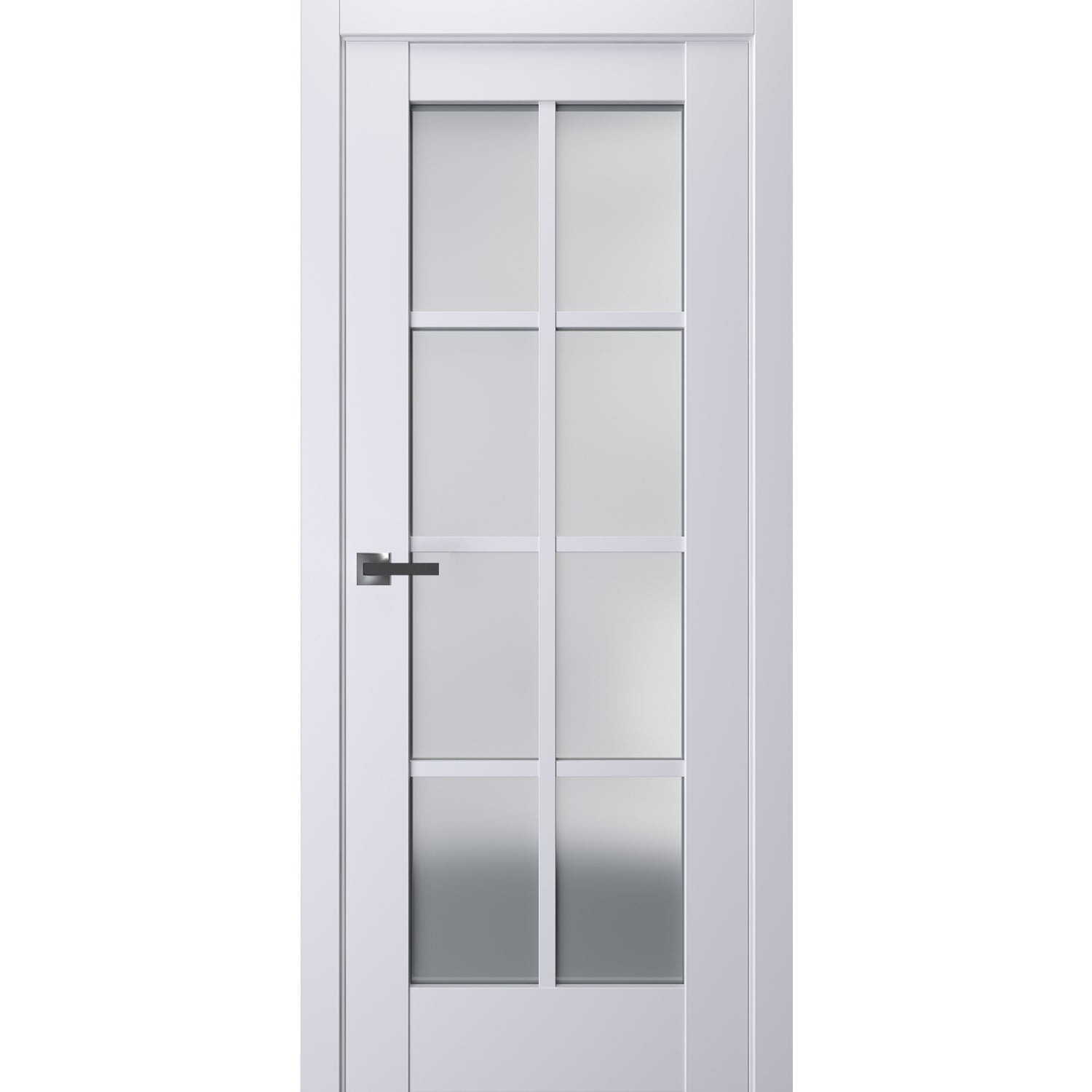 Interior Solid French Door | Veregio 7412 White Silk with Frosted Glass | Single Regular Panel Frame Trims Handle | Bathroom Bedroom Sturdy Doors