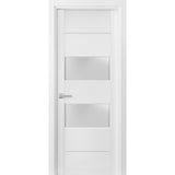 Solid French Door 2 lites | Lucia 4010 White Silk with Frosted Glass | Single Regular Panel Frame Trims Handle | Bathroom Bedroom Sturdy Doors