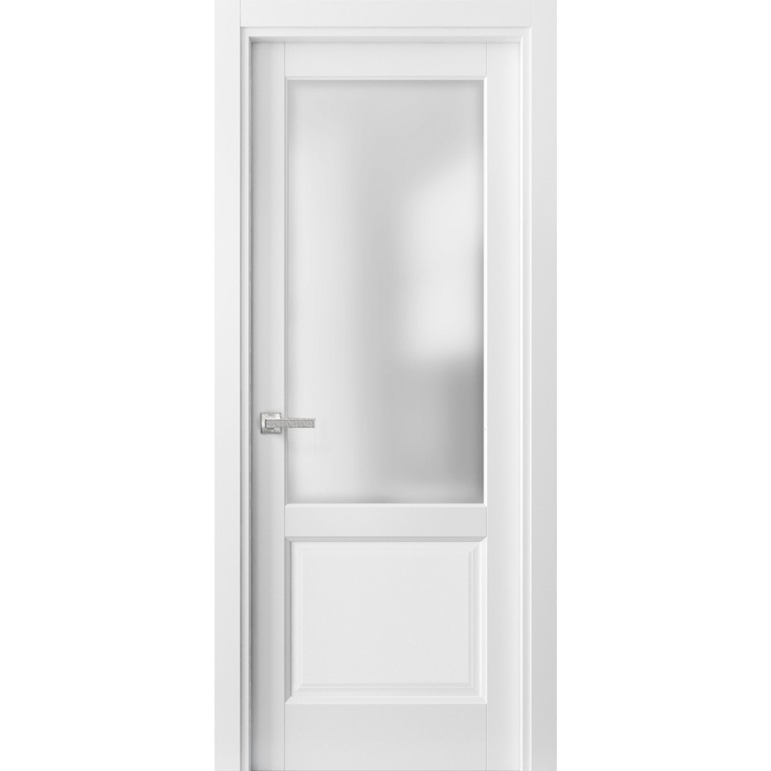 Pantry Kitchen Lite Door with Hardware | Lucia 22 White Silk with Frosted Opaque Glass | Single Panel Frame Trims | Bathroom Bedroom Sturdy Doors