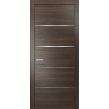 Modern Wood Interior Door with Hardware | Planum 0020 Chocolate Ash | Single Panel Frame Trims | Bathroom Bedroom Sturdy Doors