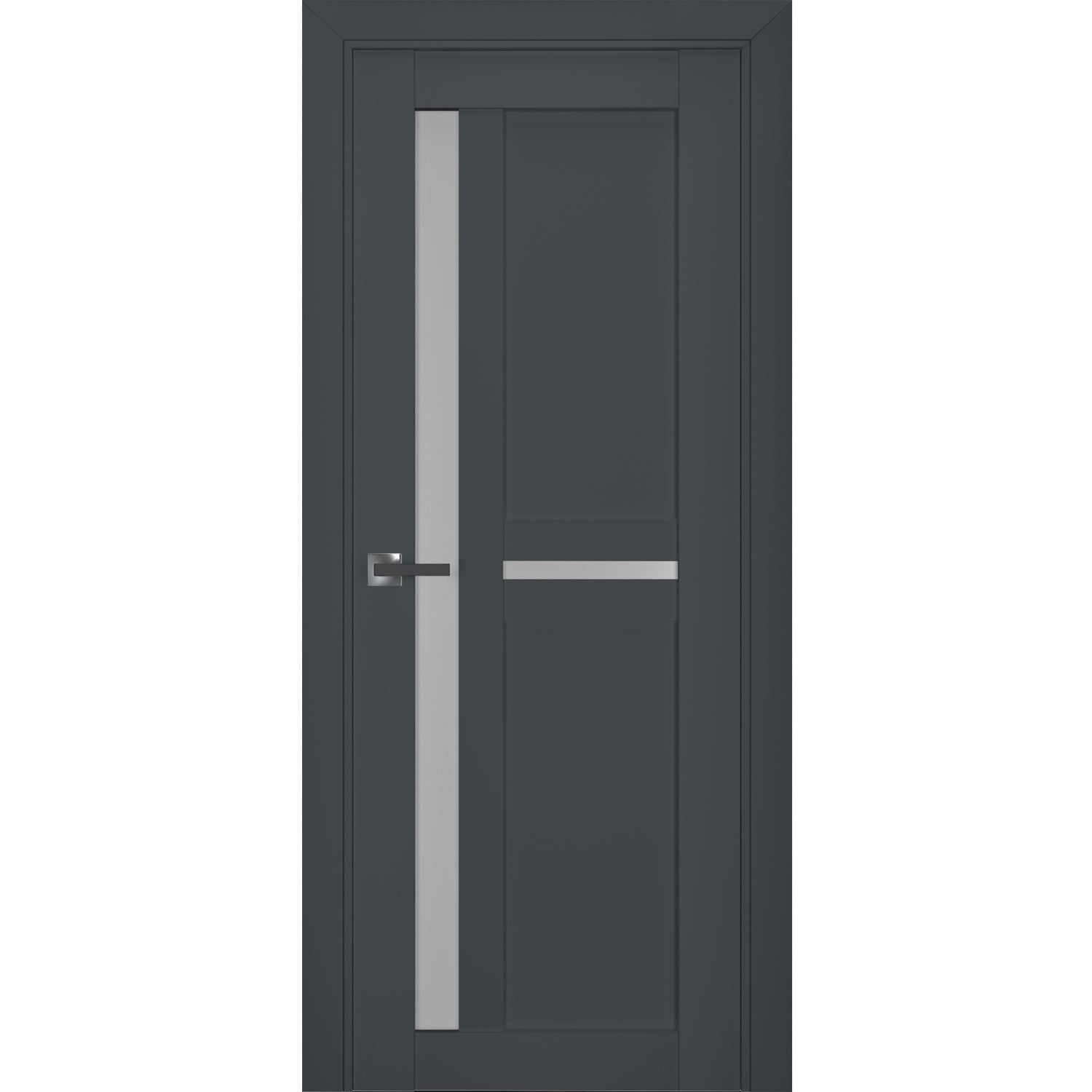 Interior Solid French Door | Veregio 7288 Antracite with Frosted Glass | Single Regular Panel Frame Trims Handle | Bathroom Bedroom Sturdy Doors