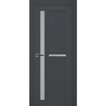 Interior Solid French Door | Veregio 7288 Antracite with Frosted Glass | Single Regular Panel Frame Trims Handle | Bathroom Bedroom Sturdy Doors