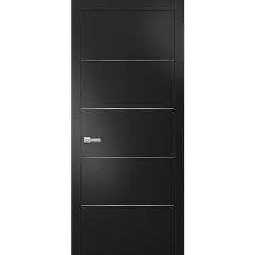 Solid French Door | Planum 0020 Matte Black | Single Regular Panel Frame Trims Handle | Bathroom Bedroom Sturdy Doors