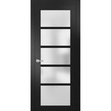 Solid French Door | Quadro 4002 Matte Black with Frosted Glass | Single Regular Panel Frame Trims Handle | Bathroom Bedroom Sturdy Doors