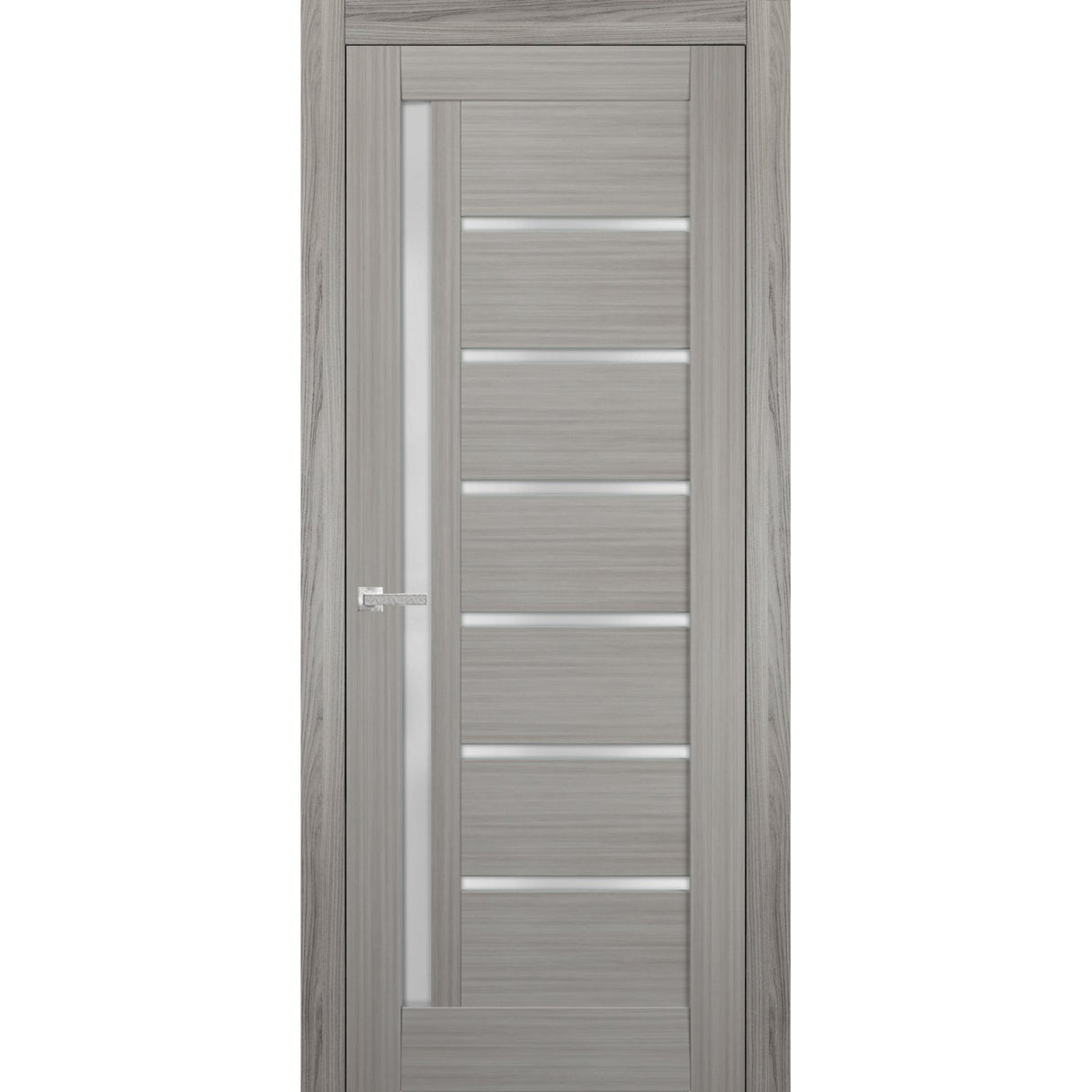 Solid French Door | Quadro 4088 Grey Ash with Frosted Glass | Single Regular Panel Frame Trims Handle | Bathroom Bedroom Sturdy Doors