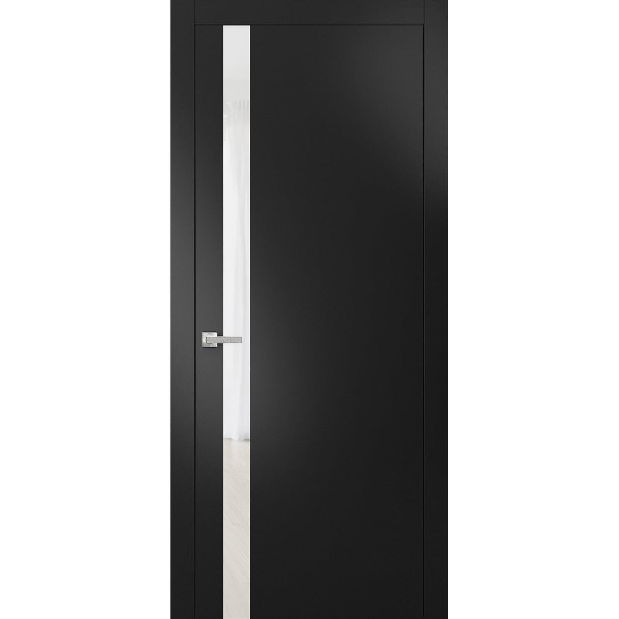 Solid Interior French | Planum 0040 Matte Black with White Glass | Single Regular Panel Frame Trims Handle | Bathroom Bedroom Sturdy Doors