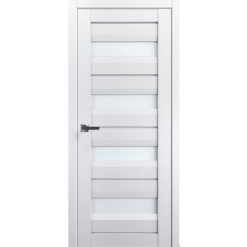 Interior Solid French Door | Veregio 7455 White Silk with Frosted Glass | Single Regular Panel Frame Trims Handle | Bathroom Bedroom Sturdy Doors