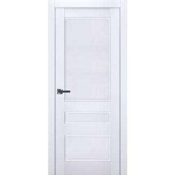 Interior Solid French Door | Veregio 7411 White Silk | Single Regular Panel Frame Trims Handle | Bathroom Bedroom Sturdy Doors