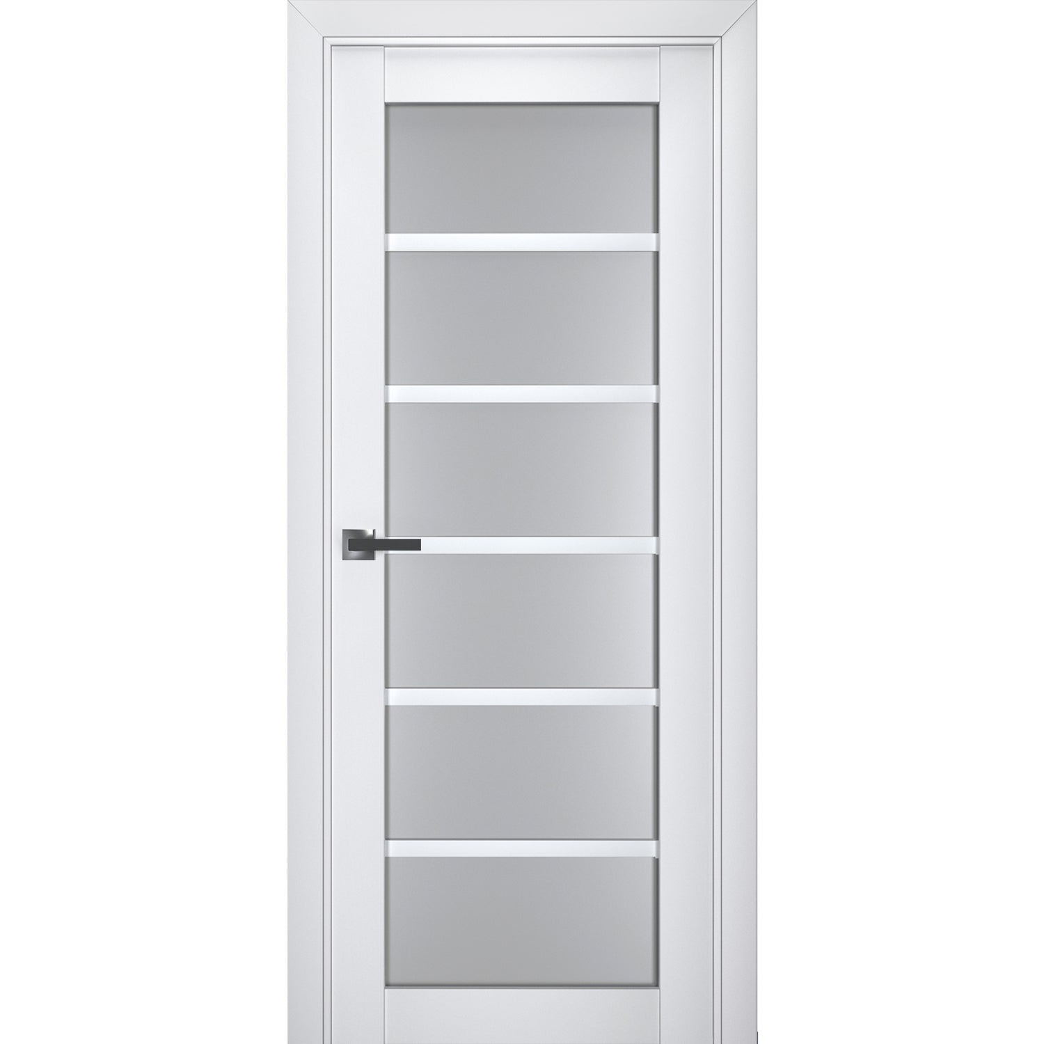 Interior Solid French Door | Veregio 7602 White Silk with Frosted Glass | Single Regular Panel Frame Trims Handle | Bathroom Bedroom Sturdy Doors