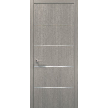 Modern Wood Interior Door with Hardware | Planum 0020 Grey Oak | Single Panel Frame Trims | Bathroom Bedroom Sturdy Doors