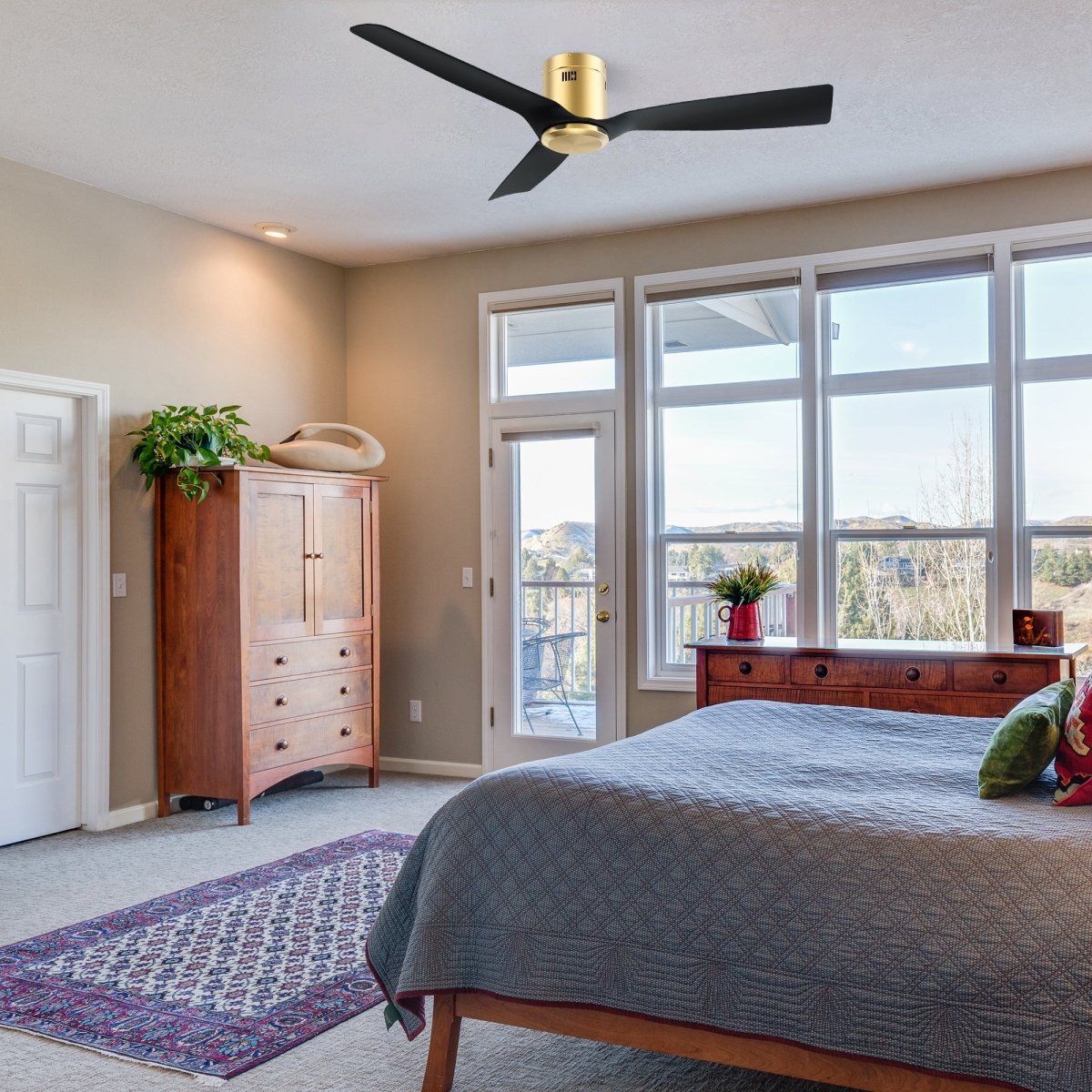 SKARA 52 inch 3 - Blade Flush Mount No Light Ceiling Fan with Remote - LEDMyPlace