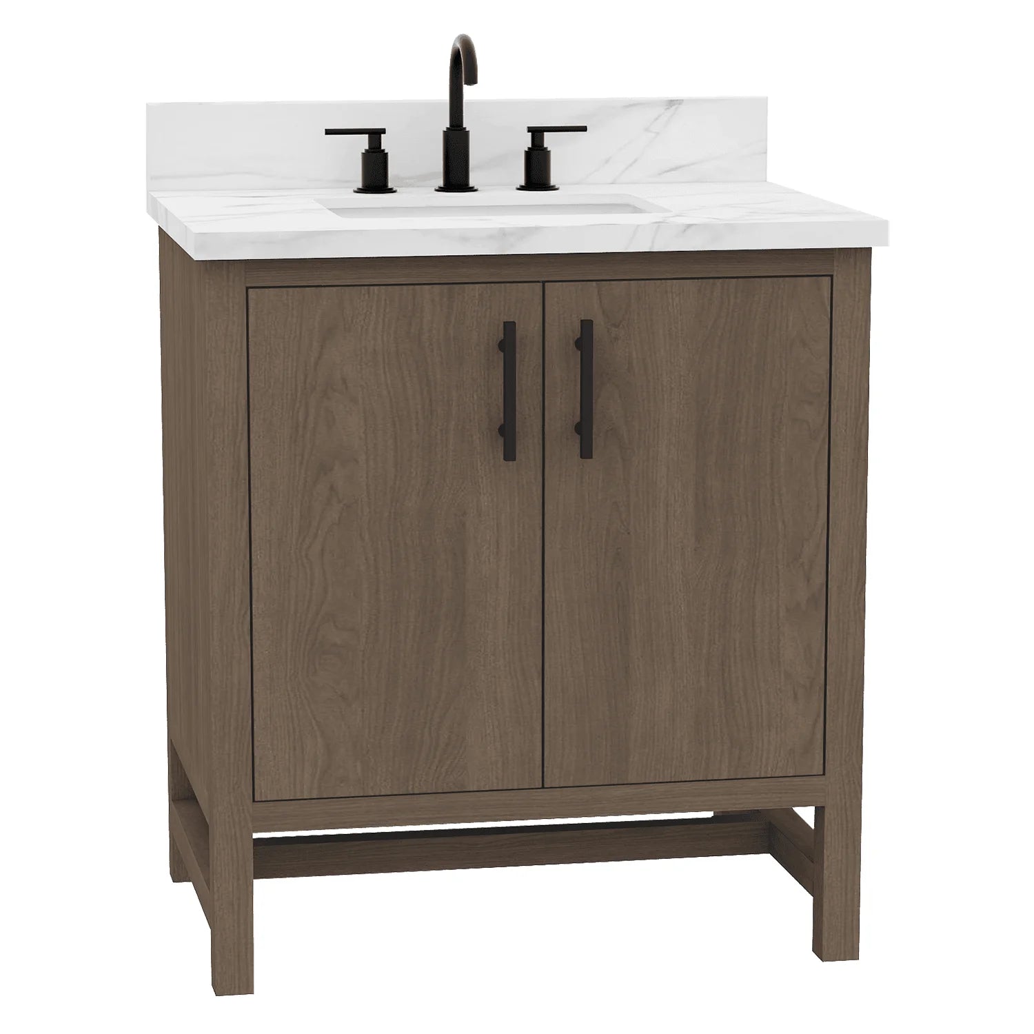 Solon Freestanding Solid Wood Bathroom Vanity with Calacatta Sintered Stone Sink Top with 4 In. Backsplash in Antique Elm Finish