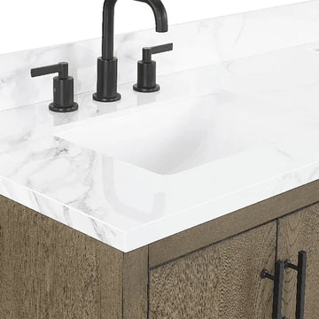 Solon Freestanding Solid Wood Bathroom Vanity with Calacatta Sintered Stone Sink Top with 4 In. Backsplash in Antique Elm Finish