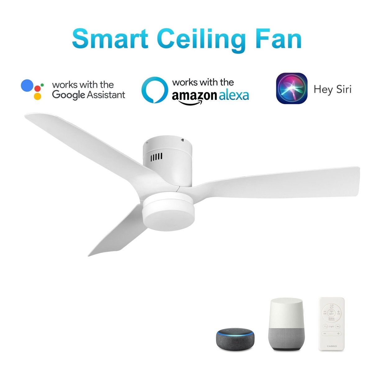 SPEZIA 52 inch 3 - Blade Flush Mount Smart Ceiling Fan with LED Light & Remote - LEDMyPlace