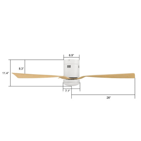SPEZIA 52 inch 3 - Blade Flush Mount Smart Ceiling Fan with Remote & LED Light - LEDMyPlace