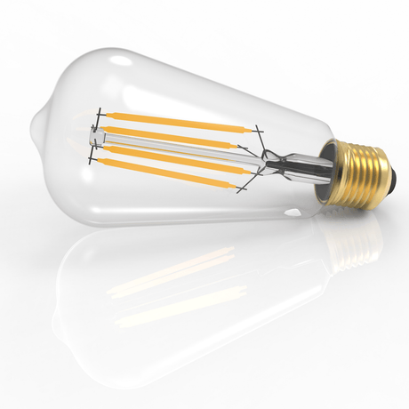ST18 Dimmable Straight Filament Vintage Edison LED Light Bulb, 6W, 2700K, 600LM, 120V/60Hz, 4 - filament, E26, Clear, Warm Amber Light - LEDMyPlace