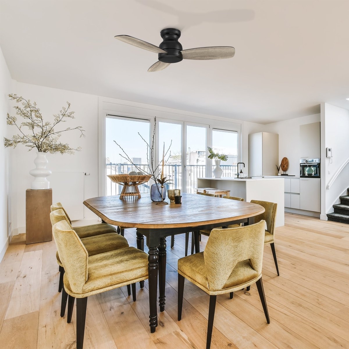 STANLEY 44 inch 3 - Blade Flush Mount No Light Ceiling Fan with Remote - LEDMyPlace