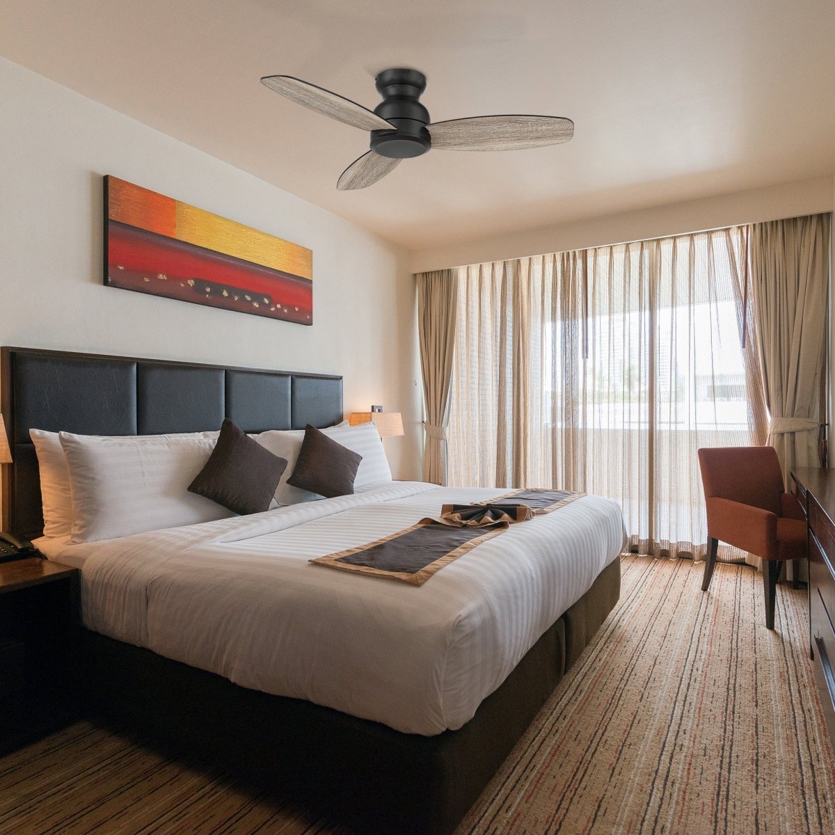 STANLEY 48 inch 3 - Blade Flush Mount No Light Ceiling Fan with Remote - LEDMyPlace