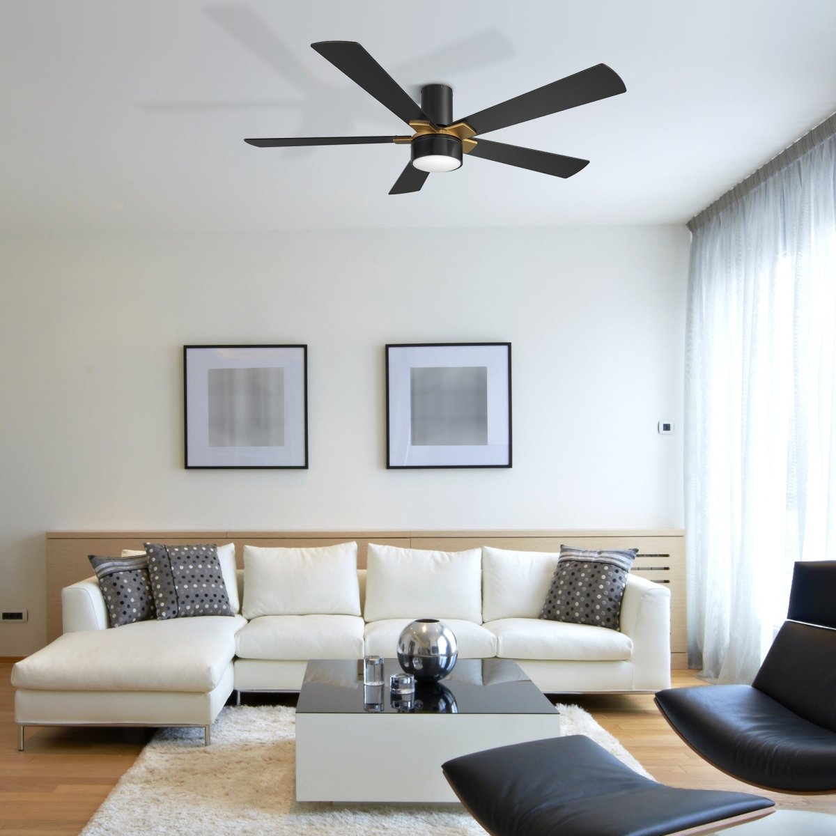 STOCKTON 52 inch 5 - Blade Flush Mount Smart Ceiling Fan with LED Light & Remote - LEDMyPlace