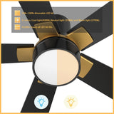 STOCKTON 52 inch 5 - Blade Flush Mount Smart Ceiling Fan with LED Light & Remote - LEDMyPlace