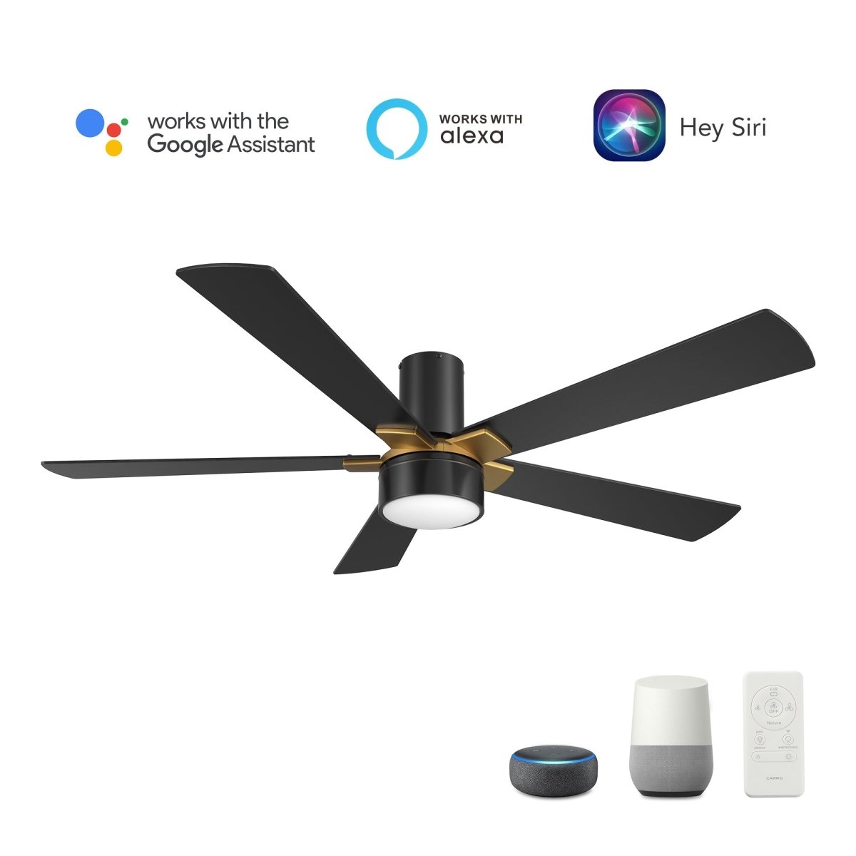 STOCKTON 52 inch 5 - Blade Flush Mount Smart Ceiling Fan with LED Light & Remote - LEDMyPlace