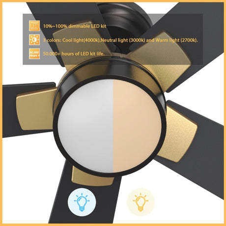 STOCKTON 52 inch 5 - Blade Smart Ceiling Fan with LED Light & Remote - LEDMyPlace