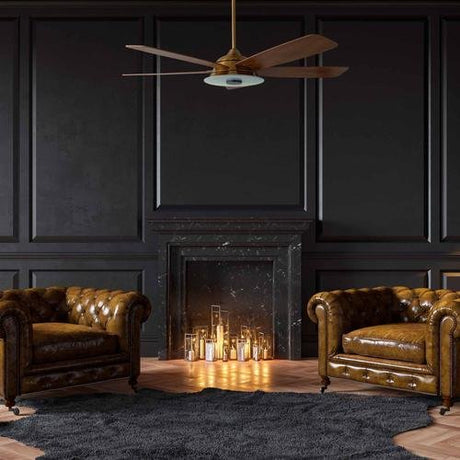 Striker 52 in. 5 - Blade Best Smart Ceiling Fan with Dimmable LED Light, Gold/Wood Grain Finish, Works w/ Remote Control/Alexa/Google Home/Siri - LEDMyPlace