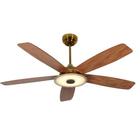Striker 52 in. 5 - Blade Best Smart Ceiling Fan with Dimmable LED Light, Gold/Wood Grain Finish, Works w/ Remote Control/Alexa/Google Home/Siri - LEDMyPlace