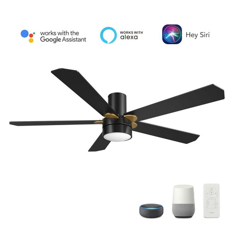 TARRASA 52 inch 5 - Blade Flush Mount Smart Ceiling Fan with LED Light & Remote - LEDMyPlace