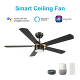 TARRASA 52 inch 5 - Blade Smart Ceiling Fan with LED Light & Remote - LEDMyPlace