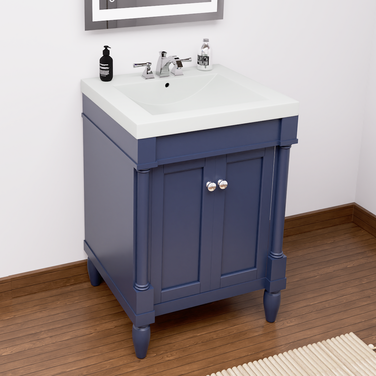 torino 24 navy blue freestanding solid wood bathroom vanity with porcelain sink top