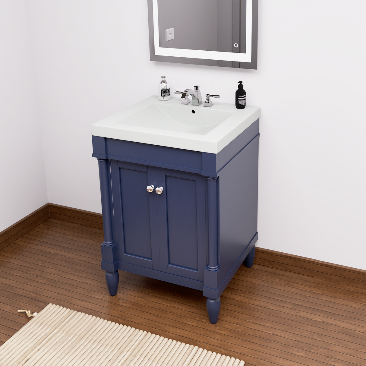 torino 24 navy blue freestanding solid wood bath vanity with porcelain sink top