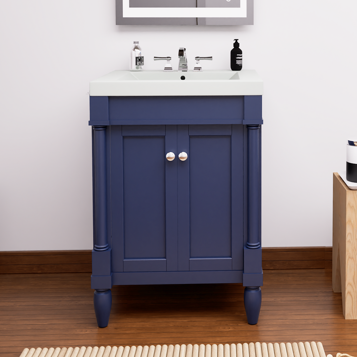 torino 24 navy blue freestanding solid wood bathroom vanity with porcelain top