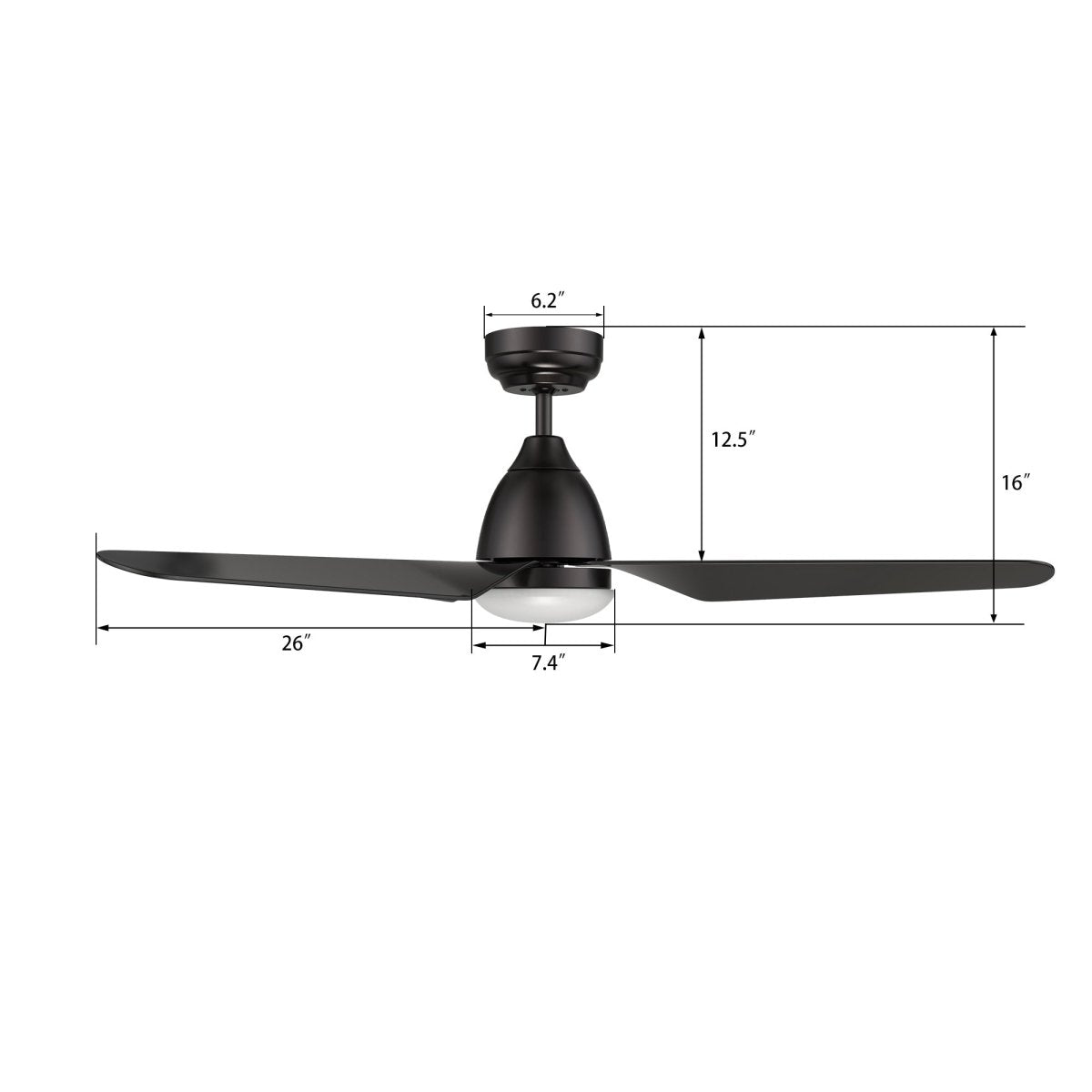 TOULON 52 inch 3 - Blade Smart Ceiling Fan with LED Light & Remote - LEDMyPlace