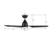 TOULON 52 inch 3 - Blade Smart Ceiling Fan with LED Light & Remote - LEDMyPlace