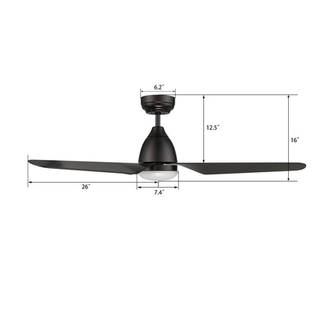 TOULON 52 inch 3 - Blade Smart Ceiling Fan with LED Light & Remote - LEDMyPlace