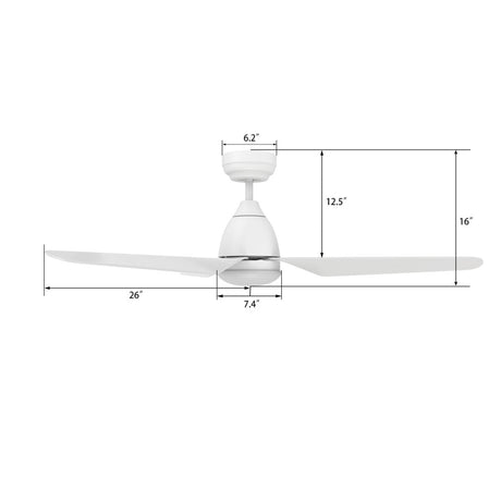 TOULON 52 inch 3 - Blade Smart Ceiling Fan with LED Light & Remote - LEDMyPlace