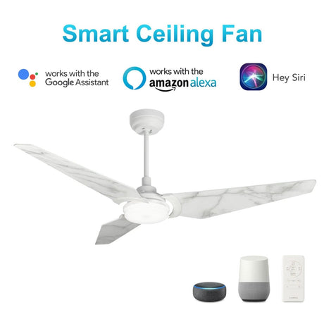 Trailblazer (3 - Blade) Best Smart Ceiling Fan with Dimmable LED Light, White/Marble Pattern, Works w/ Remote Control/Alexa/Google Home/Siri - LEDMyPlace