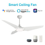 Trailblazer 52" (3 - Blade) White Best Smart Ceiling Fan with Dimmable LED Light, Works w/ Remote Control/Alexa/Google Home/Siri - LEDMyPlace