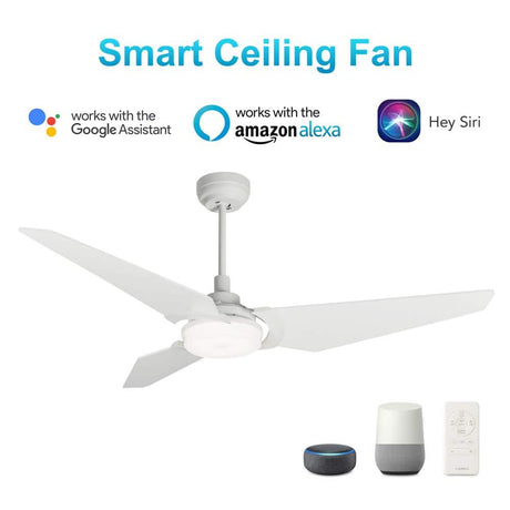 Trailblazer 52" (3 - Blade) White Best Smart Ceiling Fan with Dimmable LED Light, Works w/ Remote Control/Alexa/Google Home/Siri - LEDMyPlace
