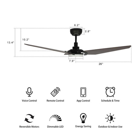 Trailblazer 52 In. Wi - Fi Best Smart Ceiling Fan w/ Remote Control & LED Light, Alexa/Siri/Google Home Compatible, Black/dark Wooden Pattern (3 - Blade) - LEDMyPlace