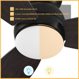 TRENTO 44 inch 3 - Blade Flush Mount Smart Ceiling Fan with LED Light & Remote - LEDMyPlace