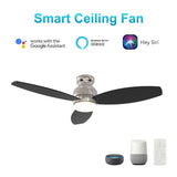 TRENTO 48 inch 3 - Blade Flush Mount Smart Ceiling Fan with LED Light & Remote - LEDMyPlace