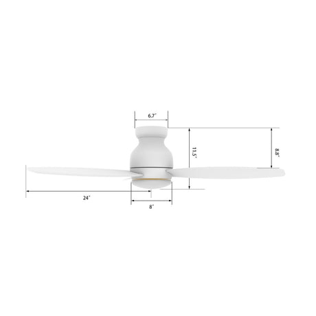 TRENTO 48 inch 3 - Blade Flush Mount Smart Ceiling Fan with LED Light & Remote - LEDMyPlace