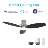 TRENTO 52 inch 3 - Blade Flush Mount Smart Ceiling Fan with LED Light & Remote - LEDMyPlace