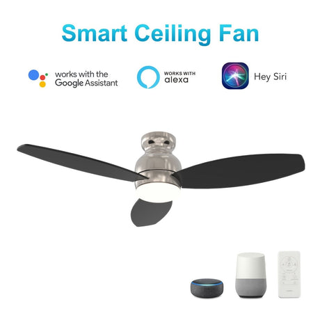 TRENTO 52 inch 3 - Blade Flush Mount Smart Ceiling Fan with LED Light & Remote - LEDMyPlace