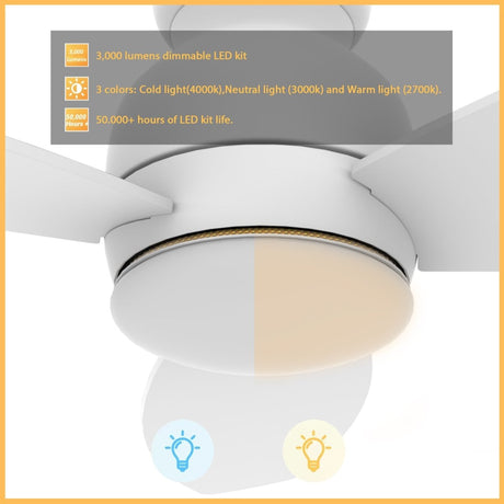 TRENTO 52 inch 3 - Blade Flush Mount Smart Ceiling Fan with LED Light & Remote - LEDMyPlace