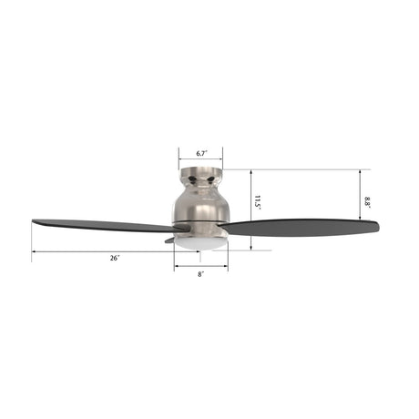 TRENTO 52 inch 3 - Blade Flush Mount Smart Ceiling Fan with LED Light & Remote - LEDMyPlace
