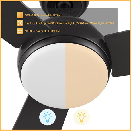 TRYTON 52 inch 3 - Blade Ceiling Fan with LED Light & Remote - LEDMyPlace